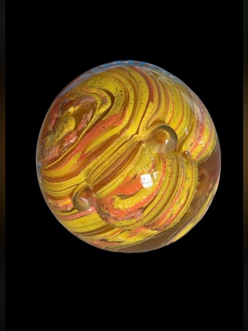 VINTAGE Glass Art Paperweight Multicolor Swirls Yellow &